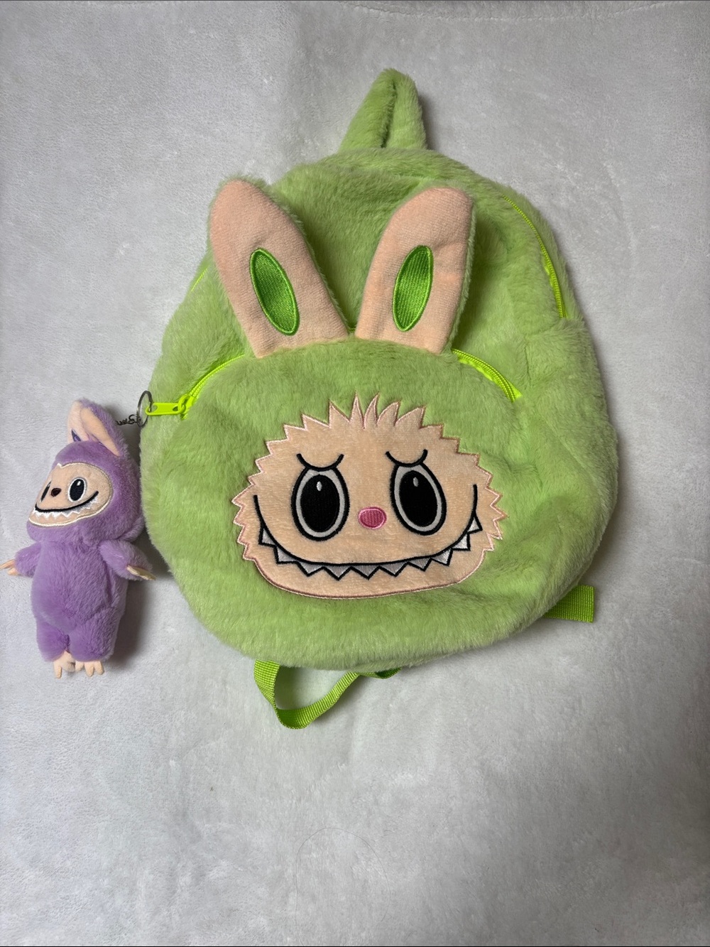 Labubu Lime Green Plush Backpack with Character Face